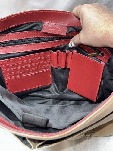 Rote Leder Canvas Laptop Messenger Bag Unisex Schulter Aaron Lederwaren - Bild 17 von 20