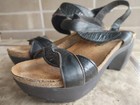 Naot 37 Black Gray Leather Ankle Strap Platform Sandals 6 Women's