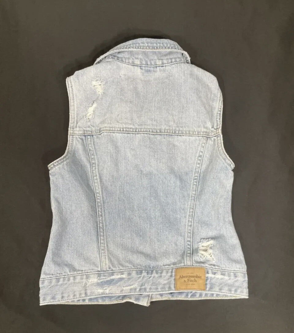 Abercrombie And Fitch Women Blue Crop Denim Vest Size XS