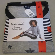 Splendid Womens Pajama Set Jogger Crew Neck Lounger Gray Star 2-Piece M NWT