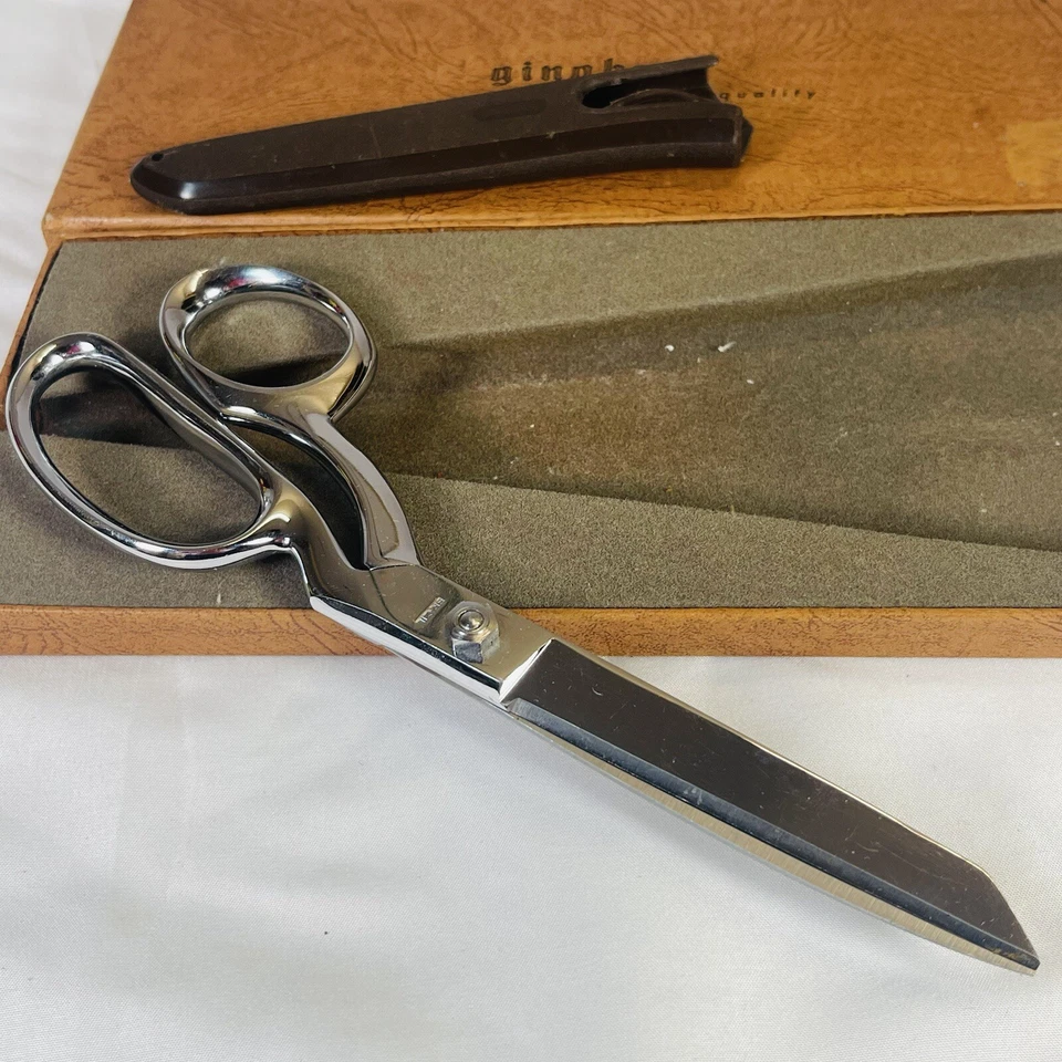 Vintage Gingher Knife-Edge G-8 Shears Scissors Chrome Brazil Box Guard Included - Image 2 of 4