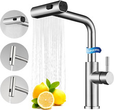 Grifo con rociador extra ble, cascada de n quel cepillado, un solo orificio