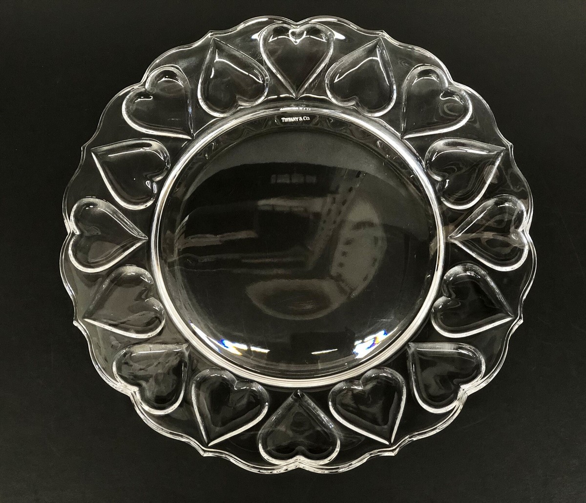 Vintage 1990's Tiffany & Co. Clear Crystal Heart Motif Salad