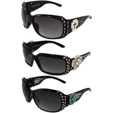 Rodeo Queen 3 Pairs of Fashionable Sunglasses for Women Bling Black Frame w/