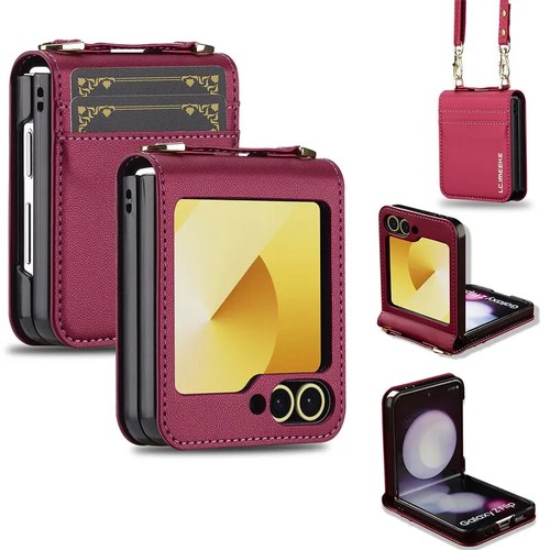 Funda de cuero abatible para Samsung Galaxy Z Flip 6 5 4 3 5G Flip6 Flip5 tarjeta billetera - Imagen 32 de 33