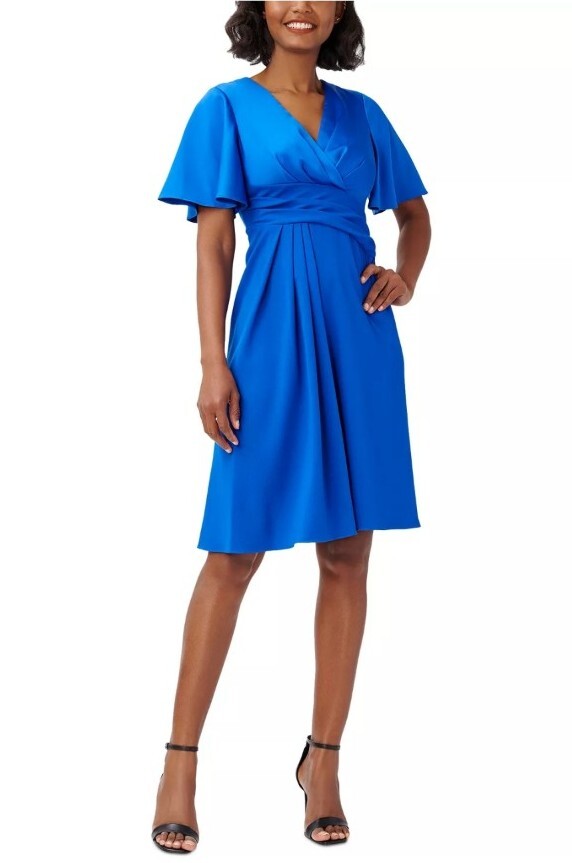 adrianna papell fit and flare dress Sleeveless Mikado Fit And Flare Midi Dress With V-Back In Black