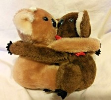 Vintage Dakin 1978 Hugging Koalas Plush Stuffed Animals Brown Tan Bow Long Arms