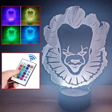 Pennywise acrylic LED lamp w/ remote control multi color night light horror gift