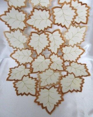 Fall/Autumn Embroidered Cut Out Leaves Table Runner Orange & Gold Thanksgiving