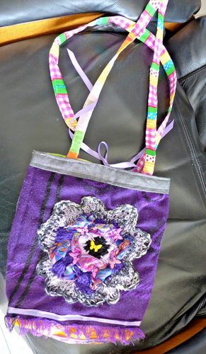 Bag Cotton Purse Handmade Quilted Tote 16 X13 Inch Pockets 2 Handes Purples - Picture 6 of 13