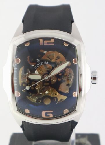 Luxury CORUM Men Automatic Black Dial Great Working Rubber Band Wristwatch