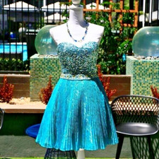 Sheri Hill Sequin Party Dress | Lace Crystal Covered Sequin Teal Strapless Dress