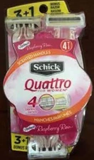 1 x Schick Quattro Women Disposable Razor w/ Raspberry Rain Scented Handle 4 ct