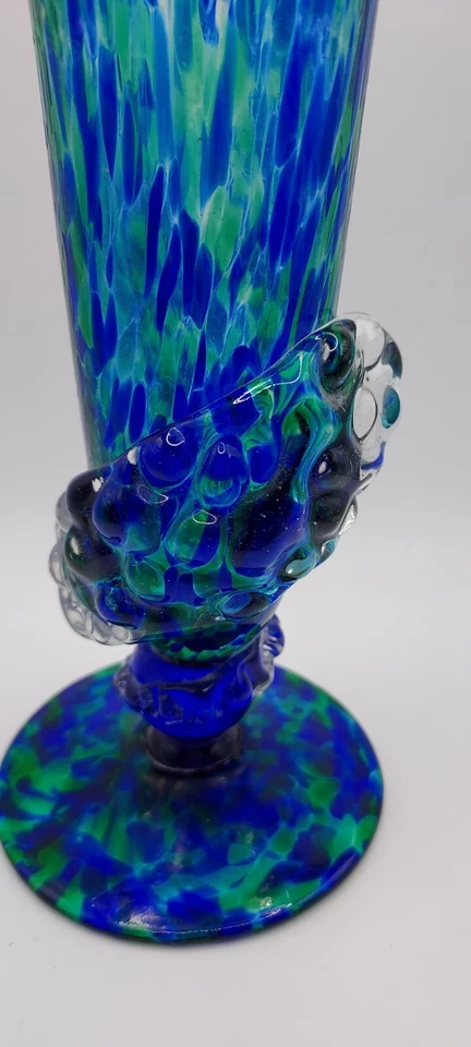 Jarrón Art Glass Renate Sea AZUL Y VERDE - 3D vidrio envoltura 9" alto Foto 2 de 4