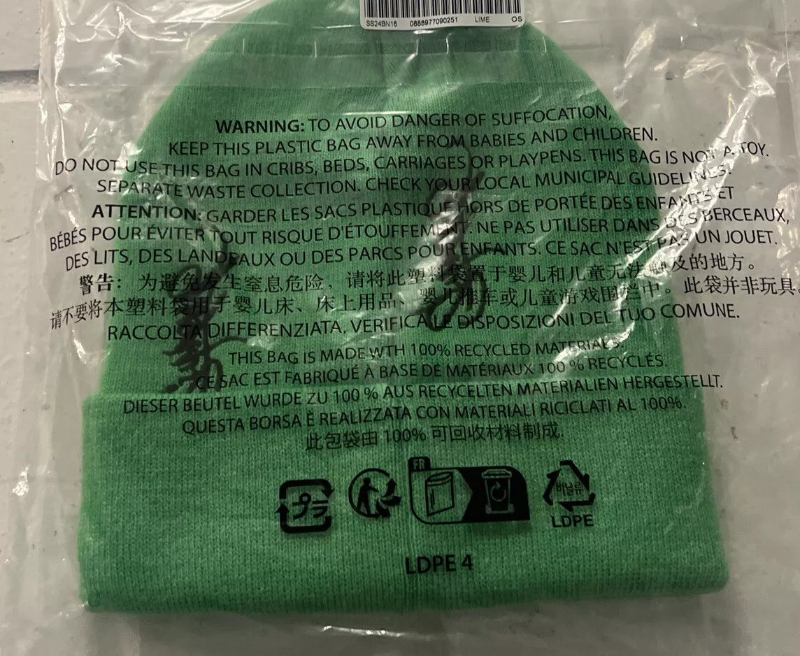 SUPREME TAG BEANIE LIME OS (SS24 SEMAINE 3 (100% AUTHENTIQUE) NEUF