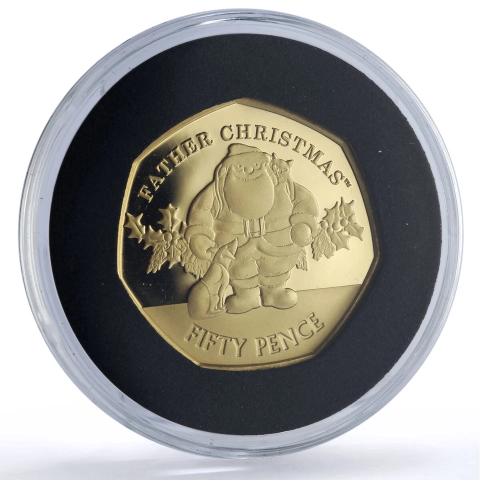 Gibraltar 50 pence Father Christmas Dog Cat Cartoons proof gold coin 2019 - Image 4 of 4