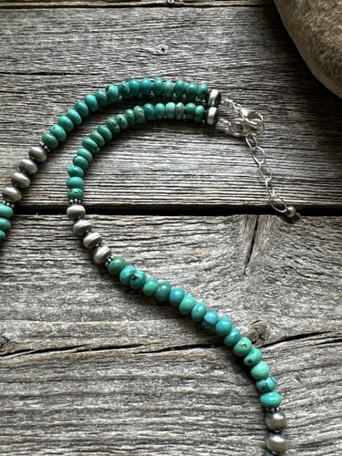 Southwestern 925 Sterling Silver Turquoise 6mm Pearls Bead Necklace 18 Inch - Picture 8 of 12