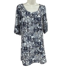 Rue 21 Shift Dress Size Small Gray Black 3/4 Sleeve Full Zip Scoop Neck