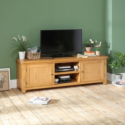 Hereford Rustic Oak Large Widescreen Tv Unit 80 Tv Size