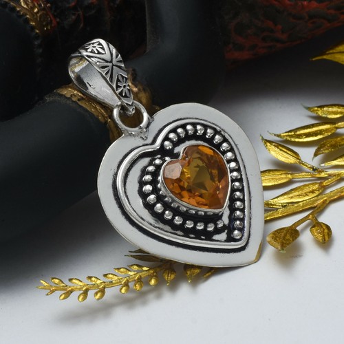 Marvelous Citrine Gemme Topaze 925 Argent Pendentif