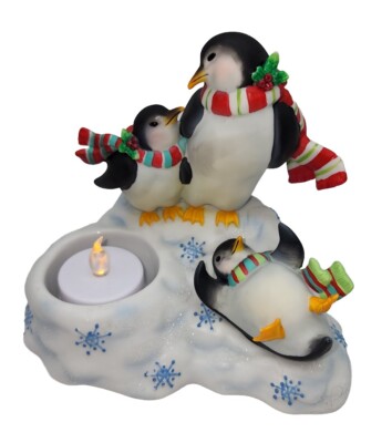 Partylite Slip Slidn Penguins Susan Winget Exclusive Porcelain Tea Candle Holder