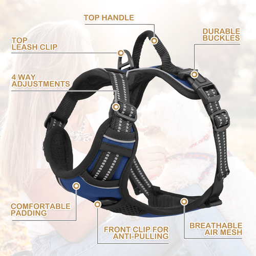 Reflective Dog Harness No Pull Comfortable Soft Padded Control Handle Navy Blue - Picture 6 of 10