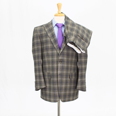 Bespoke Christopher James 42S 37x30 Beige/Gray Check Full Canvas 2B Full Suit