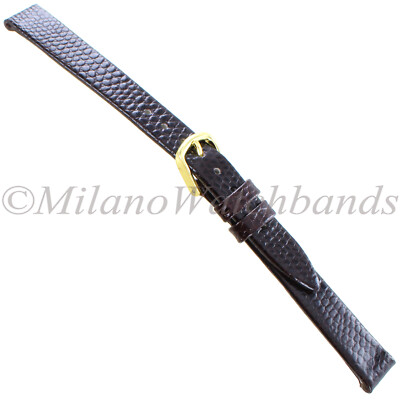 12mm Hirsch Lizardlcal Dark Brown Unstitched Leather Turned Edge Ladies Band Reg
