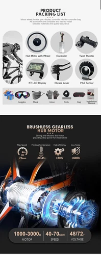 Ebike Conversion Kit 72V 1000W 3000W MTB 3.0 Tyre Brushless Front Rear Hub Motor - Picture 18 of 37