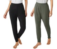  NWT Eddie Bauer Ladies 2-Pack Fleece Lounge Joggers Clover/Black, LARGE 