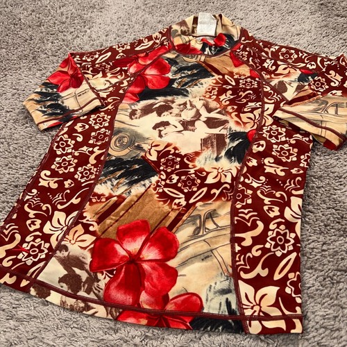 Speedo Shirt Youth 12 Red Beige Floral Tropical Hawaii Swim Rash Guard Resort - Picture 4 of 12