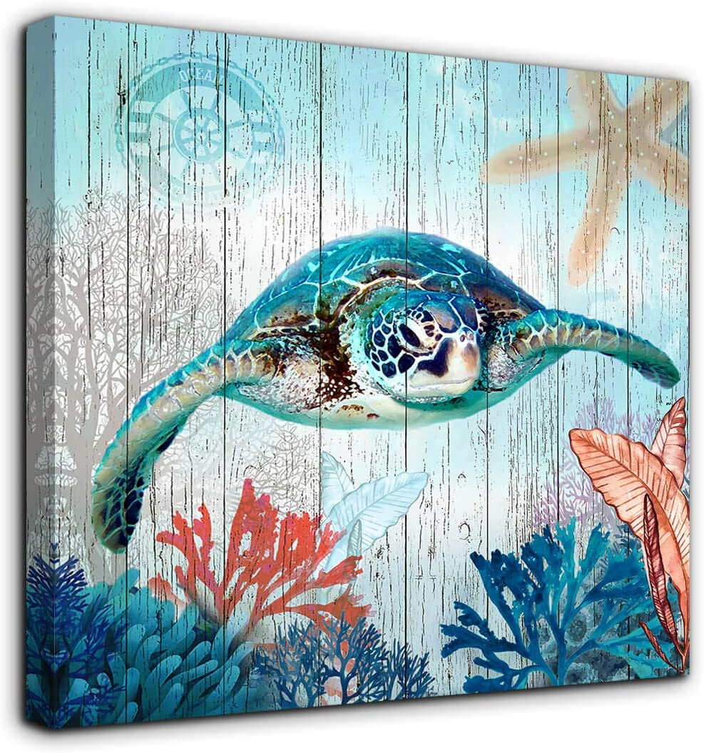 Bathroom Decor Sea Turtle Canvas Wall Art Ocean Beach Coast Theme Canvas Picture For Sale Online