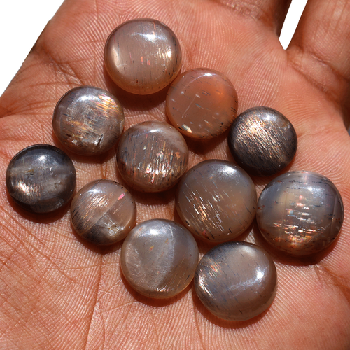 11 Pcs Natural Rainbow Fire Lattice Sunstone 12mm-16mm Round Cabochon Gemstones - Picture 8 of 11