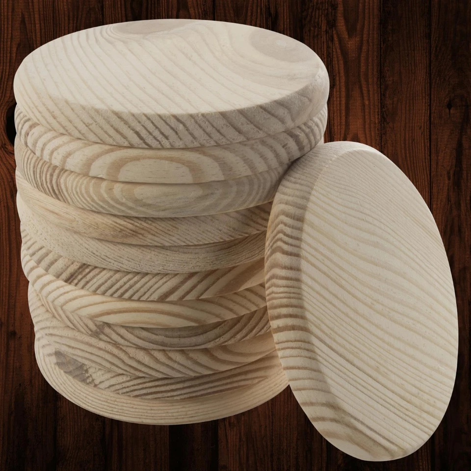 Unfinished Pine Wood Craft Shapes |Wooden Pieces Circle Square Hexagon DIY Discs - Image 3 of 4