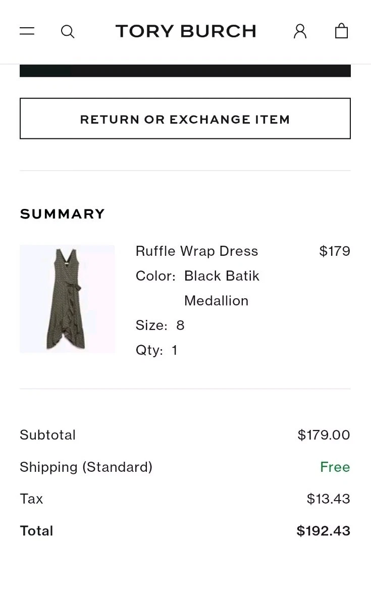 Abito Tory Burch arricciato midi avvolgente nero medaglione batik taglia 8 #D5029