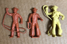 Vintage 1950's Marx Roy Rogers Rodeo Ranch 3 Cowboys 60mm Soft Vinyl Plastic  