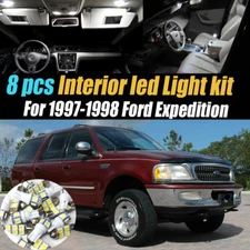 8Pcs Super White Car Interior LED Light Kit Pack for 1997-1998 Ford Expedition