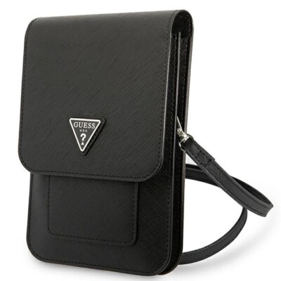 Guess Torebka Universell Handy Tasche Umhängetasche Saffiano Triangle Schwarz