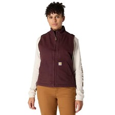 Carhartt Washed Duck Mock Neck Vest Plum Blackberry Purple Sherpa Lined Zip Up