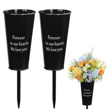 Metal Cemetery Vases, 2 Pcs Metal Grave Memorial Grave Vases with Stakes Grav...