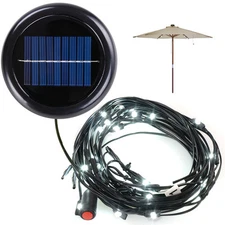 30LED Solar String Light Fit 6-Rib 8ft 9ft Wooden Outdoor Patio Umbrella