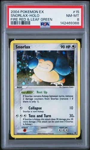 2004 POKEMON EX FIRE RED & LEAF GREEN #15 SNORLAX-HOLO PSA 8