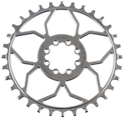 5DEV Titanium T-Type Direct Mount Chainring - 32t, 8-Bolt, 3mm Offset, Raw Ti