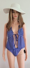 NEW ZAFUL Smocked Midnight Blue Gingham Ruffle Tie Front Tankini Women  s L 8-10