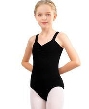 Girls Black Dance Leotard Mesh Tank Ballet Dancewear Full Front Lining Breath