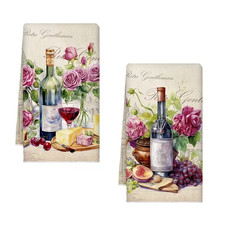 2 Summer Style "Wine and Roses" Soft Absorbant Tea/HandTowels. 18" x 28"