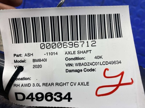2020 2021 2022 2023 2024 2025 BMW 840I AWD 3.0L REAR RIGHT CV AXLE SHAFT OEM - Picture 14 of 14