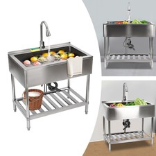 Commercial Stainless Steel Sink Laundry Kitchen Sink Utility Sink w/Drain-pipe