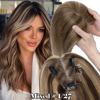 THICK Hair Toppers MONO Top Pieces Toupee LACE 100% Remy Human Hair Blonde Bangs