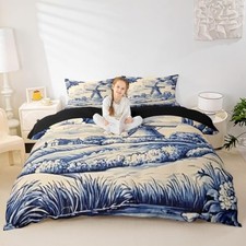 Vintage Dutch Windmill Duvet Cover Queen Size Rustic Queen No Comforter Blue